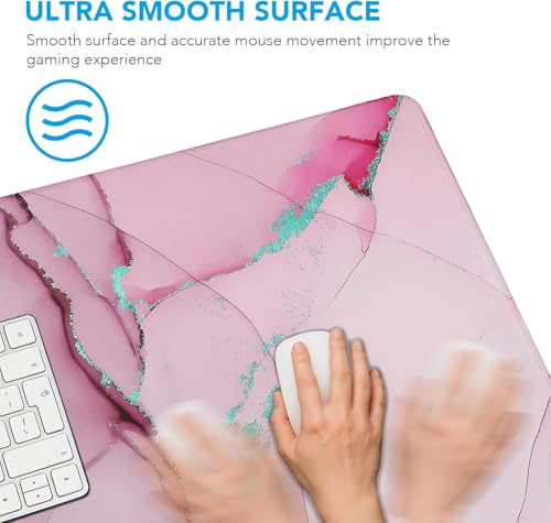 Large Mouse Pad, Gaming Pad with Non-Slip Rubber Base, Waterproof Mousepad with Stitched Edges, XXL Computer Long Keyboard Mouse Mat for Gamer, Office & Home, 31.5" x 15.7", Marble Pink - color: Marble Pink, size: 31.5L x 15.7W inches