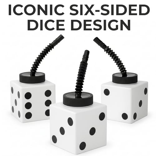 2 3/4" 10 oz. Six-Sided Dice Cups with Lids & Straws - 12 Pieces
