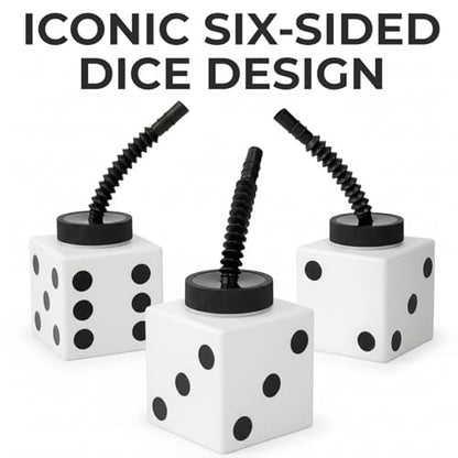 2 3/4" 10 oz. Six-Sided Dice Cups with Lids & Straws - 12 Pieces