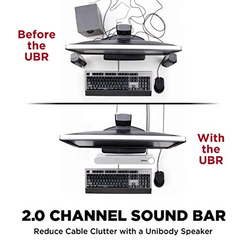 GOgroove Computer Speaker Mini Soundbar - USB Powered PC Sound Bar with Easy Setup Wired AUX, Stereo Audio, Microphone Port, Volume Control Knob, Under Monitor Design for Desktop (White) - color: White and Grey