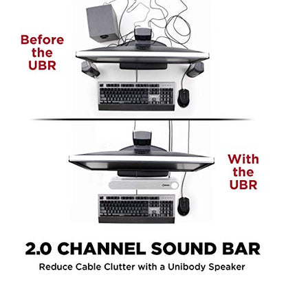 GOgroove Computer Speaker Mini Soundbar - USB Powered PC Sound Bar with Easy Setup Wired AUX, Stereo Audio, Microphone Port, Volume Control Knob, Under Monitor Design for Desktop (White) - color: White and Grey