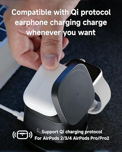 4-in-1 Wireless Charging Station, 15W Fast Charging with Adjustable Night Light, Multi Device Charging Station, Compatible with iPhone 15/14/13/12 Series, Apple Watch, AirPods – Black - color: BLACK