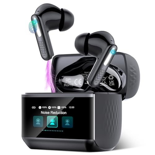 Wireless Earbuds, Touch Screen Case, ANC/ENC Noise Cancelling, 48H, Dark Black