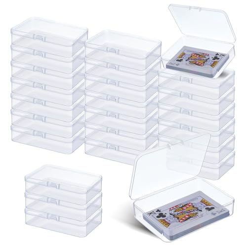 24pcs Plastic Playing Card Boxes,4.1 X 3 X 1 Inches Transparent Clip-On Playing Card Case,Trading Cards Storage Box for Men Women Collecting and Classifying