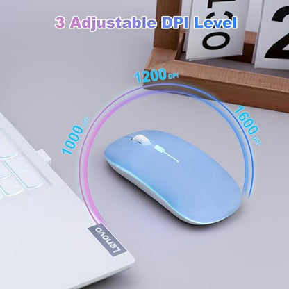 Wireless Bluetooth Mouse, Rechargeable Computer Mouse, Blue | Dual Mode - BT5.2 & 2.4G,Long Lasting,Silent RGB LED Mice,Slim Portable Mouse for Laptop,PC,Tablet,MacBook,iPad,Apple Devices - color: Blue