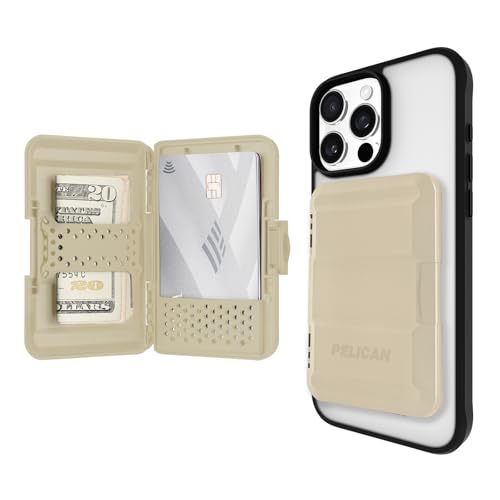 Pelican MagSafe Wallet for iPhone - Heavy Duty MIL-STD Snap-On Phone Magnetic Wallet and Phone Card Holder - Detachable and Slim Hard Case for iPhone 17 Pro Max/16 Pro Max/15/14/Pixel 10- Desert Tan - color: Desert Tan, style: Protector
