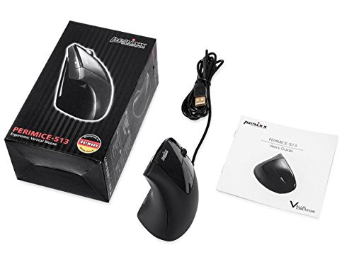 Perixx PERIMICE-513 Wired Ergonomic Vertical Mouse - 6 Buttons with 1000/1600/3200/6400 DPI - Right-Handed Design - Wired USB 5.9ft Cable - Black - style: Wired