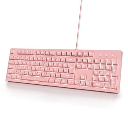 Pink Gaming Keyboard - 104 Keys Silent Creamy LED Backlit Double Shot Keycaps Wired Membrane Keyboard For PC Laptop