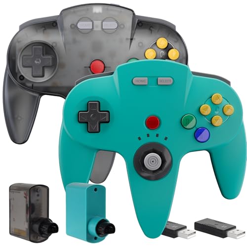 2 Pack Wireless N64 Controller for Switch 1 & 2, N64 Console, Cyan/Gunmetal | (Built-in Vibration) (Rechargeable) (3D Analog Stick), 2.4 GHz USB & N64 Receiver Made for Switch Online, Windows PC, macOS - color: Two Pack Gunmetal Grey/Cyan