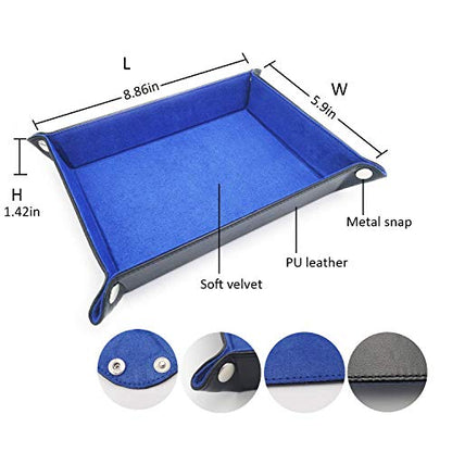 Dice Holder - Double Sided PU Leather and Velvet Folding Tray Dice Pad for Gaming and Table Games (Blue) - color: Blue
