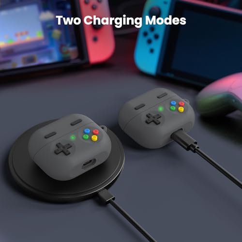 Delidigi Retro Gaming Case Compatible with Samsung Galaxy Buds 3 FE (2025)/Pro and Galaxy Buds 3（2024,Silicone Game Console Style Earbuds Case Accessories with Carabiner and Cleaning Kit - color: Deep Grey, size: Galaxy Buds3 FE (2025)/Buds3/Buds3 Pro