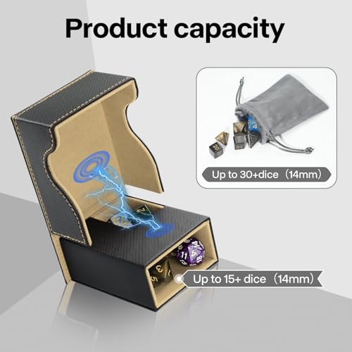 Dice Roller Tower, Premium DND Magnetic Dice Tray, Foldable PU Leather Dice Tower RPG Gifts for Dungeons and Dragons MTG Dm & Player Black/Brown - color: Black/Brown