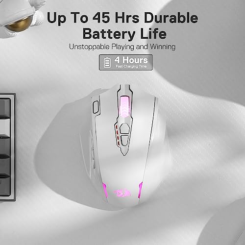 Redragon M913 Wireless RGB MMO Gaming Mouse 16000 DPI Remapping Keys | Cable-Free 0 Delay Dedicated for FPS Gamers, Redefine Keybinding Macro, Vibing Backlight, Ergonomic Grip Body Comfort - color: White, style: Wireless M913