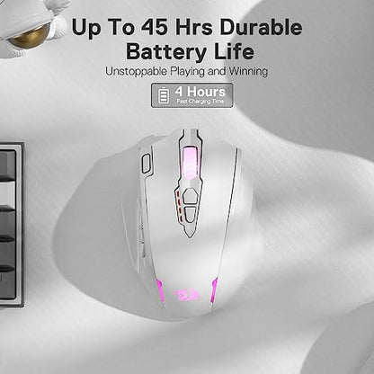 Redragon M913 Wireless RGB MMO Gaming Mouse 16000 DPI Remapping Keys | Cable-Free 0 Delay Dedicated for FPS Gamers, Redefine Keybinding Macro, Vibing Backlight, Ergonomic Grip Body Comfort - color: White, style: Wireless M913