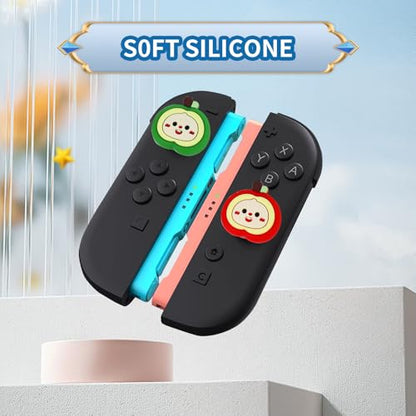 PERFECTSIGHT Cute Apple Switch 2 Joycon Thumb Grips Caps, 4 PCS Switch2 Kawaii 3D Silicone Analog Thumbstick Button Cover for NS Switch 2 Joystick Caps - color: Red+Green Apple