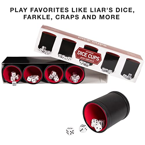 Brybelly Dice Set with Dice Shaker Cup - Perfect for Casino Dice Game for Family Leather - Poker Dice Shaker - 5 Red Lined Dice Cups and 25 Dice Sets - style: 5 Red Cups & 25 White Dice