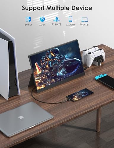 Anyuse 17.3" Portable Monitor, 1080P FHD, 144Hz, IPS HDR Screen, Travel Monitor for PC Mac Phone Xbox PS5 Switch Laptop, Smart Cover & Speakers - size: 17.3"Portable