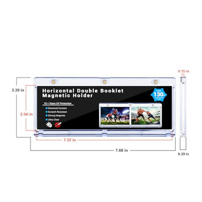 2 Pack Horizontal Booklet 130PT One Touch Magnetic Card Holders | 187mm horizontal design, inner size 7.32"x2.56"x0.15", acid-free and UV resistant for booklet trading card display - size: ‎2ct 187mm Booklet Holder