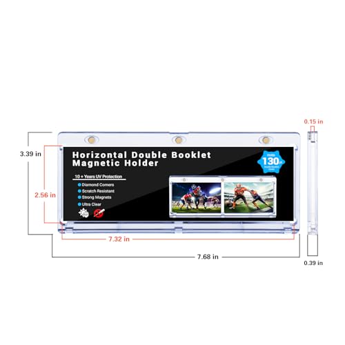 2 Pack Horizontal Booklet 130PT One Touch Magnetic Card Holders | 187mm horizontal design, inner size 7.32"x2.56"x0.15", acid-free and UV resistant for booklet trading card display - size: ‎2ct 187mm Booklet Holder