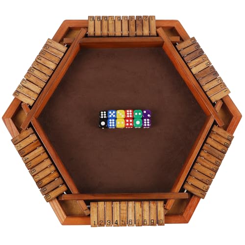 Juegoal Wooden Shut The Box Dice Game for 1-6 Players, Upgrade Tabletop Board Game with 12 Dice for Kids Adults Families, Classics Travel Portable Classroom Home Party Pub Board Game Sets - style: 6 Players