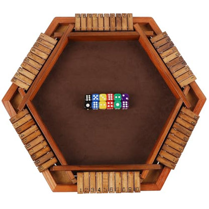 Juegoal Wooden Shut The Box Dice Game for 1-6 Players, Upgrade Tabletop Board Game with 12 Dice for Kids Adults Families, Classics Travel Portable Classroom Home Party Pub Board Game Sets - style: 6 Players