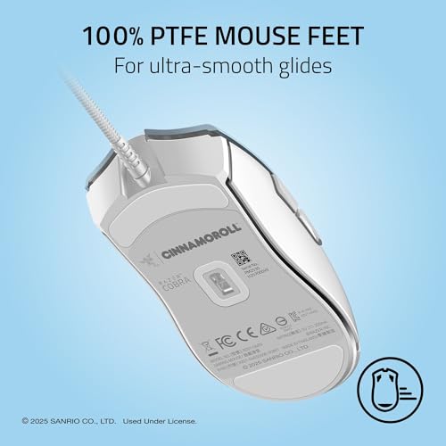 Razer Cobra Wired Gaming Mouse, 58g Lightweight, Cinnamoroll Edition | Gen-3 Optical Switches, Chroma RGB Lighting Underglow, 8500 DPI Optical Sensor, 100% PTFE Mouse Feet, Speedflex Cable - color: Cinnamoroll Edition