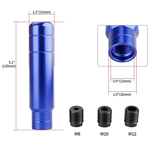 BARTOO Aluminum Alloy Heavy Weighted Shifter Knob, 5" Auto Gear Shift Knob, Car Gear Lever Stick Shifter Handle,with 3 Threaded Adapters M8 M10 M12,Fit Most Automatic Manual Vehicle (Blue) - color: Blue