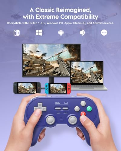 8Bitdo Pro 3 Bluetooth Controller (Purple) - TMR Joysticks | For Switch/Switch 2, Windows/Apple/Android, Swappable ABXY Buttons, Pro Back Buttons, Hall Effect Triggers, Charging Dock - color: Purple, size: Pro 3