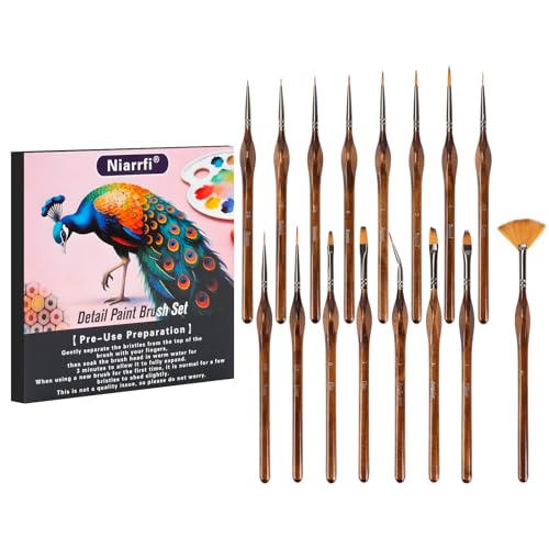 16PCS Miniature Paint Brushes, Detail Paint Brushes Set for Acrylic Watercolor Gouache Oil & Face Painting, Paint by Number, Figurine Brown - color: Brown