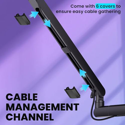 CAHAYA Mic Stand Boom Arm - Low Profile Adjustable Microphone Arm Stand with 3.5" Extension Pole Desk Clamp Screw Adapter for Streaming Gaming Black