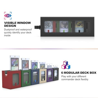 UAONO MTG Deck Box, 6-Deck Modular Commander Deck Box with Extra Dice Set | Hold 600+ Double-sleeved Cards, Modular Deck Box with 35PT Magnetic Card Holder for Magic the Gathering Multicolor Limited - color: Multicolour Limited with Dice Set