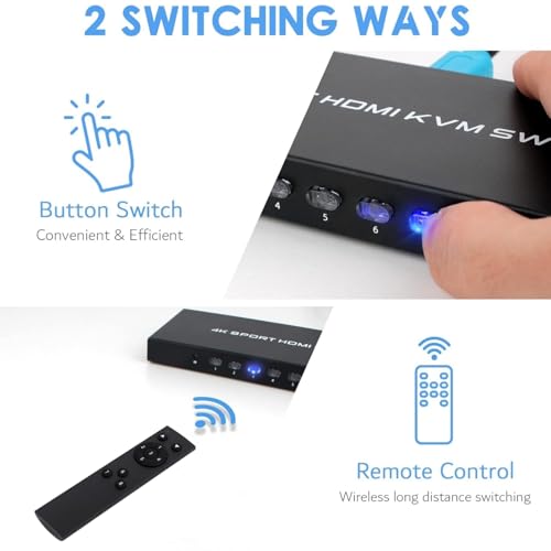 HDMI KVM Switch 8 Port, 4K@30Hz USB KVM Switcher for 8 Computers Share 1 Monitor and 4 USB Devices, 8X1 Switches with Adaptive EDID Wired Remote and 8 HDMI&USB KVM Cables