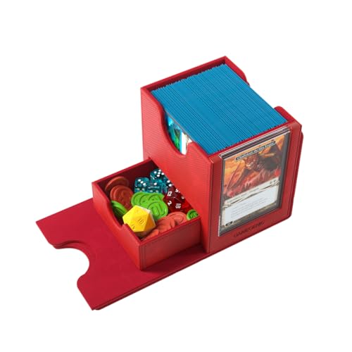 Gamegenic Sidekick Pro 100+ XL Convertible - Premium Deck Box with Secure Card Storage, UV Protected Slide Card Case, Display Top Card, Extra Token Drawer, Magnetic Closure, Red Color, Made - color: Red