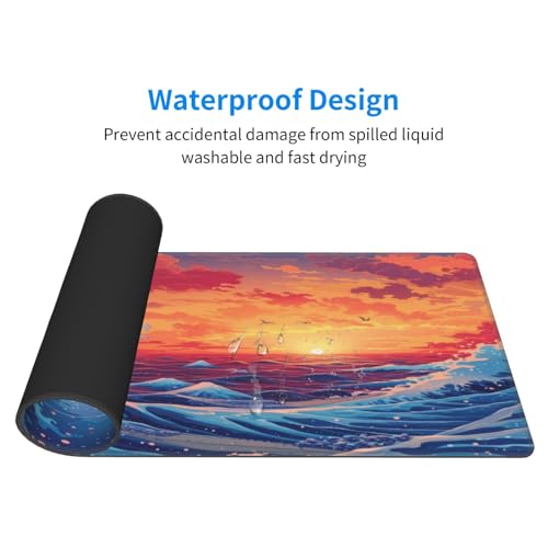 Gaming Mouse Pad Desk Pad,Extended Big Mouse Pad,31.5x11.8 Inch Long Computer Keyboard Mouse Mat Mousepad with 3mm Non-Slip Base and Stitched Edge for Gaming and Office… (Sunset Wave) - color: Sunset Wave