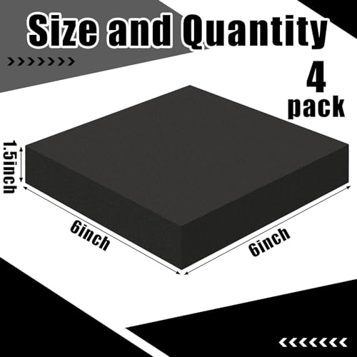 4 Pcs 1.5" Thick Foam Padding Sheet with Adhesive Backing 6 x 6 Inches Self Stick Neoprene Insulation Foam Sheet Black for Furniture Cars Speakers - color: Black, size: 1.5 Inch Thick, 6 x 6 Inches