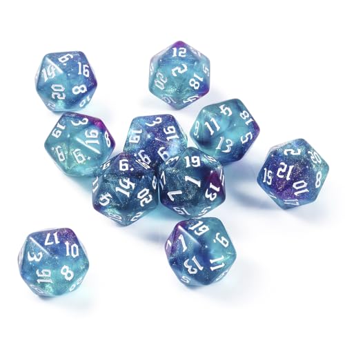 10PCS Polyhedral D20 Dice Set 20mm Acrylic Dice Double Colors 20 Sided Game Dice for RPG MTG DND Table Games (Green Purple) - color: Green Purple