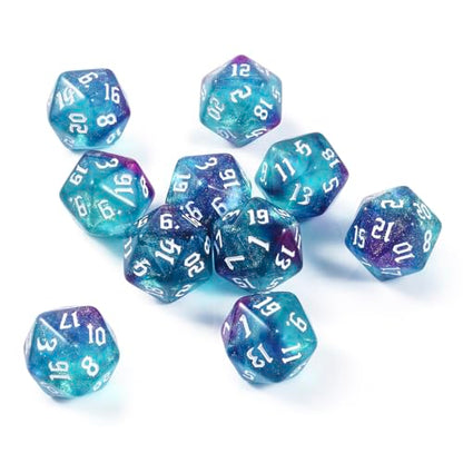 10PCS Polyhedral D20 Dice Set 20mm Acrylic Dice Double Colors 20 Sided Game Dice for RPG MTG DND Table Games (Green Purple) - color: Green Purple