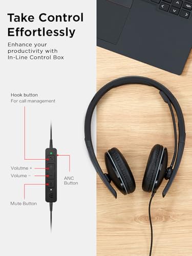 Lenovo Wired ANC Headset, USB-C and USB-A connectivity, Zoom Certified, Active Noise Cancellation, Hearing Protection, 145g Lightweight Comfortable Design, Replaceable Earcups, Business Headset - style: Wired ANC Gen 2 (UC)