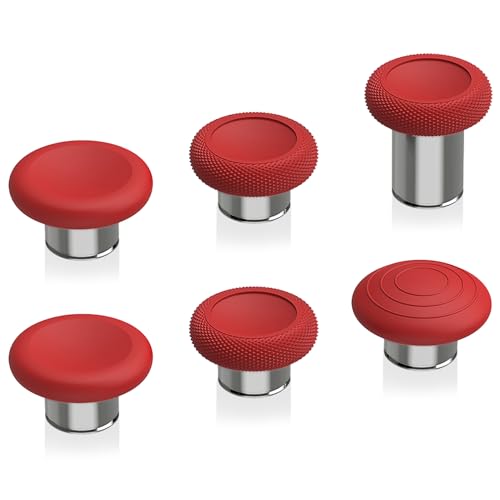 eXtremeRate 6 in 1 Metal Replacement Thumbsticks for Xbox Elite Series 2 Controller, Passion Red & Metallic Silver Swappable Magnetic Analog Stick Joystick Caps for Xbox Elite 2 Controller -Model 1797 - color: Passion Red & Metallic Silver