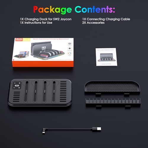 Switch 2 Dock, Charging Dock for Joycon 2, Nintendo Switch 2 Accessories, RGB Games Organizer Docking Station with Controller Charger with 18 Game Card Slots and Cable