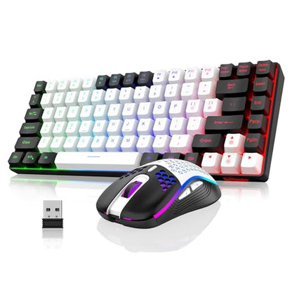 RedThunder K84 Wireless Keyboard and Mouse Combo, LED Rainbow Backlit Rechargeable Battery, 75% Layout TKL Ultra Compact Gaming Keyboard & Lightweight 3200 DPI Honeycomb Optical Mouse (White-Black) - color: White Black