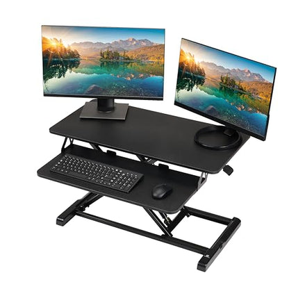 TechOrbits Standing Desk Converter - 32 Inch Adjustable Sit to Stand Up Workstation, Particle Board, Dual Monitor Desktop Riser with Keyboard Tray, for Home Office Laptop, Black 32" - size: 32" Particle Board