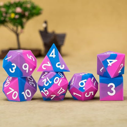 DND Silicone Rubber Polyhedral D&D Dice Set,Sharp Edges Soft Perfect Bouncer for Dungeons and Dragons, RPG, MTG (D4, D6, D8, D10, D12, D20, D%) for Ages 15 and Up - color: Blue Purple Rose Red