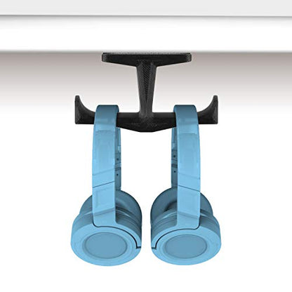 BRAINWAVZ BigT Dual Headphone Stand (2 Pack), Under Desk Hanger for Headphones, Gaming Headsets, Mobiles Accessories, Stick On, No Screws, Black - style: Big T - 2 Pack