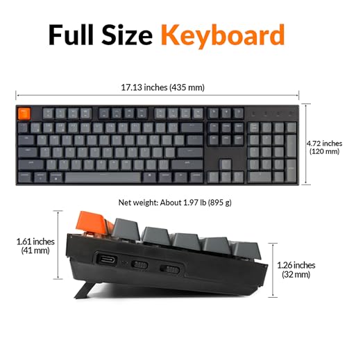 Keychron K10 Full Size 104 Keys Bluetooth Wireless Mechanical Gaming Keyboard for Mac Windows with Keychron Super Brown Switch, Multitasking/White LED Backlight/USB C Wired Computer Keyboard - color: Keychron Super Brown Switch