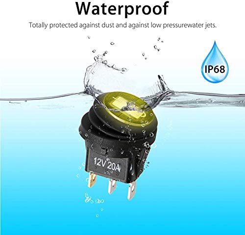 Gebildet 4pcs 12V-24VDC/10A Prewired Waterproof Round Rocker Toggle Switch with LED Indicator,3 Pin SPST ON-Off Toggle Switch for Car Truck Motorcycle Boat Marine (Red/Yellow/Blue/Green) - style: E425