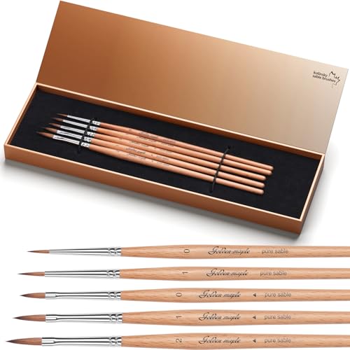 Golden Maple Kolinsky Sable Miniature Paint Brushes, 5PC Professional Detail Paint Brushes Arrow Point Paint Brush Set for Models, Watercolor Details, Figures & Gouache Painting, Wood Color - size: WC32 Arrow Point
