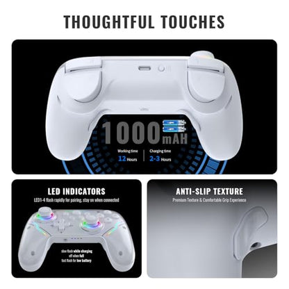 JDDWIN Wireless Pro Controller for Switch 2 with 9-Axis Motion Sensing,C Button,Hall Effect Joysticks, Wake-up/ RGB Light/FunctionTurbo/Marco/Programmable/Dual Vibration,3.5mm Audio Jack Gamepad forSwitch/Lite/OLED/PC (White)