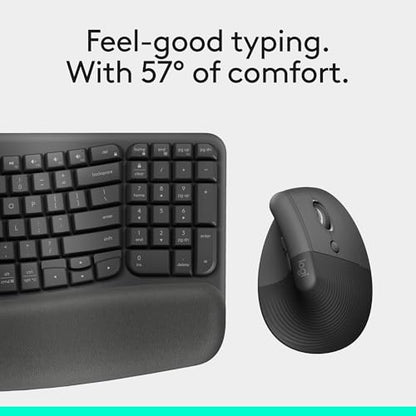 Logitech Wave Keys & Lift Vertical Mouse - Ergonomic Wireless Keyboard and Mouse Combo - with Cushioned Palm Rest, Easy-Switch, Bluetooth, for Multi-OS, Windows/Mac - Graphite - color: Graphite, style: Right-Handed