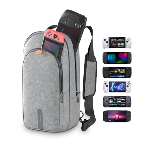 Syntech Carrying Case Compatible with Steam Deck OLED/ROG Ally X/ROG Xbox Ally X/Legion Go S/Nintendo Switch 2/PS Portal, Portable Travel Sling Bag for Consoles & Accessories with Large Storage, Gray - color: Grey